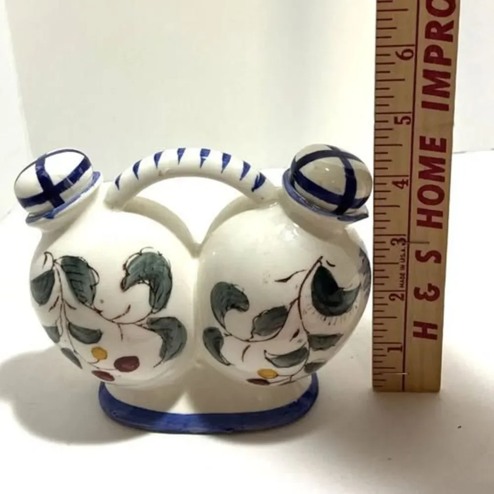 Oil And Vinegar Cruet NASCO Hand Painted Japan Vintage Rooster and Floral Design
